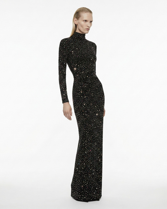 JERSEY MAXI DRESS WITH CRYSTAL EMBELLISHMENTS