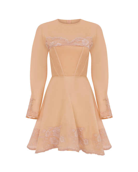MINI SATIN ORGANZA DRESS WITH LACE TRIMMINGS