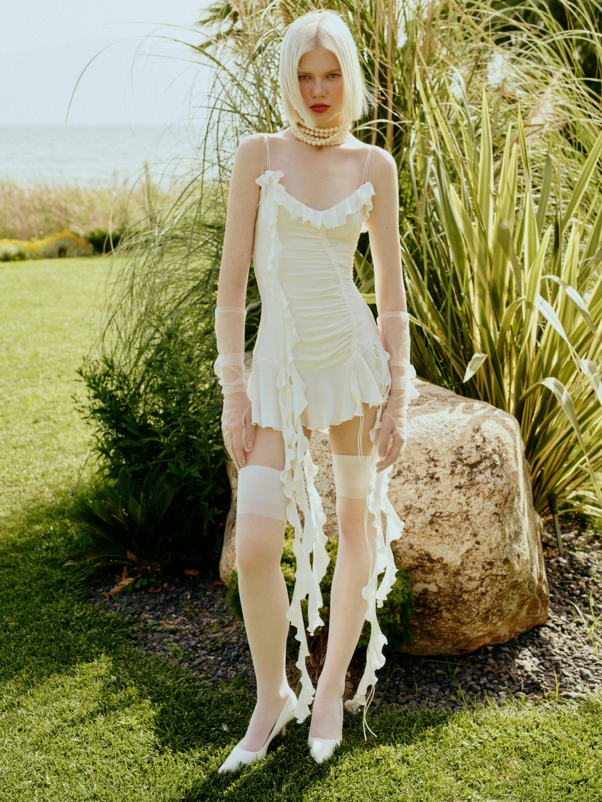 JERSEY DRESS WITH RUFFLES IN WHITE – Sudietuz