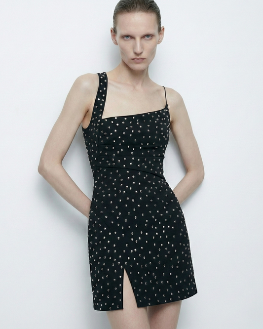 STUDDED SCULPT CREPE DRESS