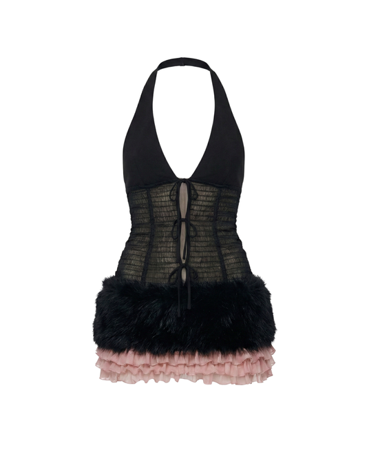 MINI DRESS WITH FAUX FUR DETAILS