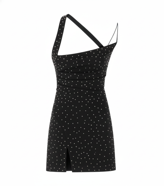 STUDDED SCULPT CREPE DRESS