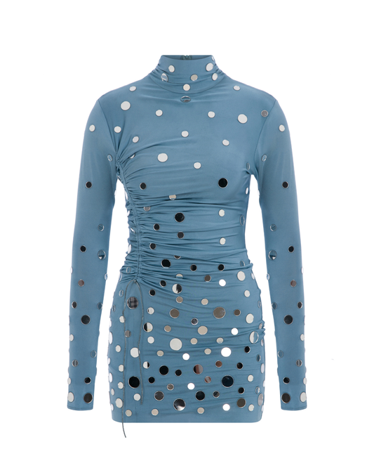 MIRROR COVERED MINI JERSEY DRESS