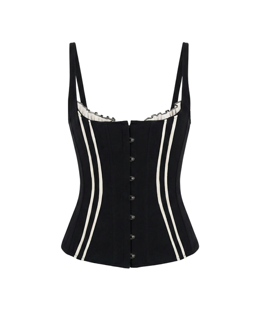 CORSETTED TOP WITH HOOK AND EYES IN THE FRONT