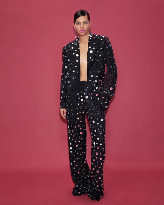 MIRROR COVERED STRAIGHT CUT PANTS