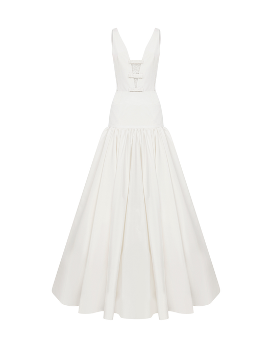 DEEP V NECKLINE GOWN WITH BOW DETAILS