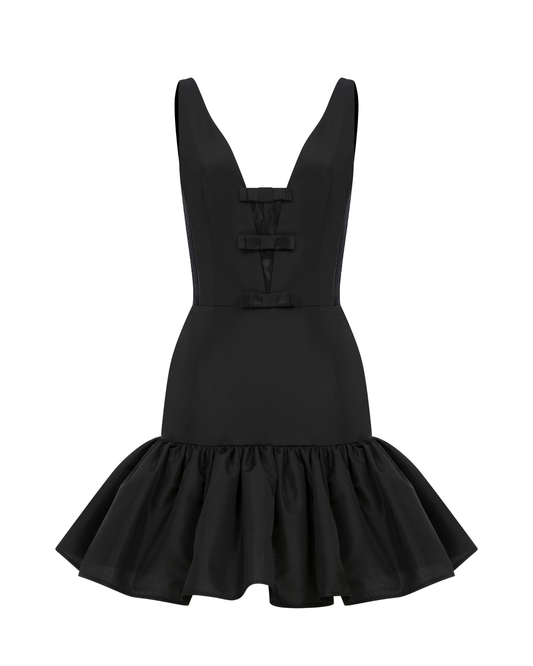 DEEP V NECKLINE MINI DRESS WITH BOW DETAILS