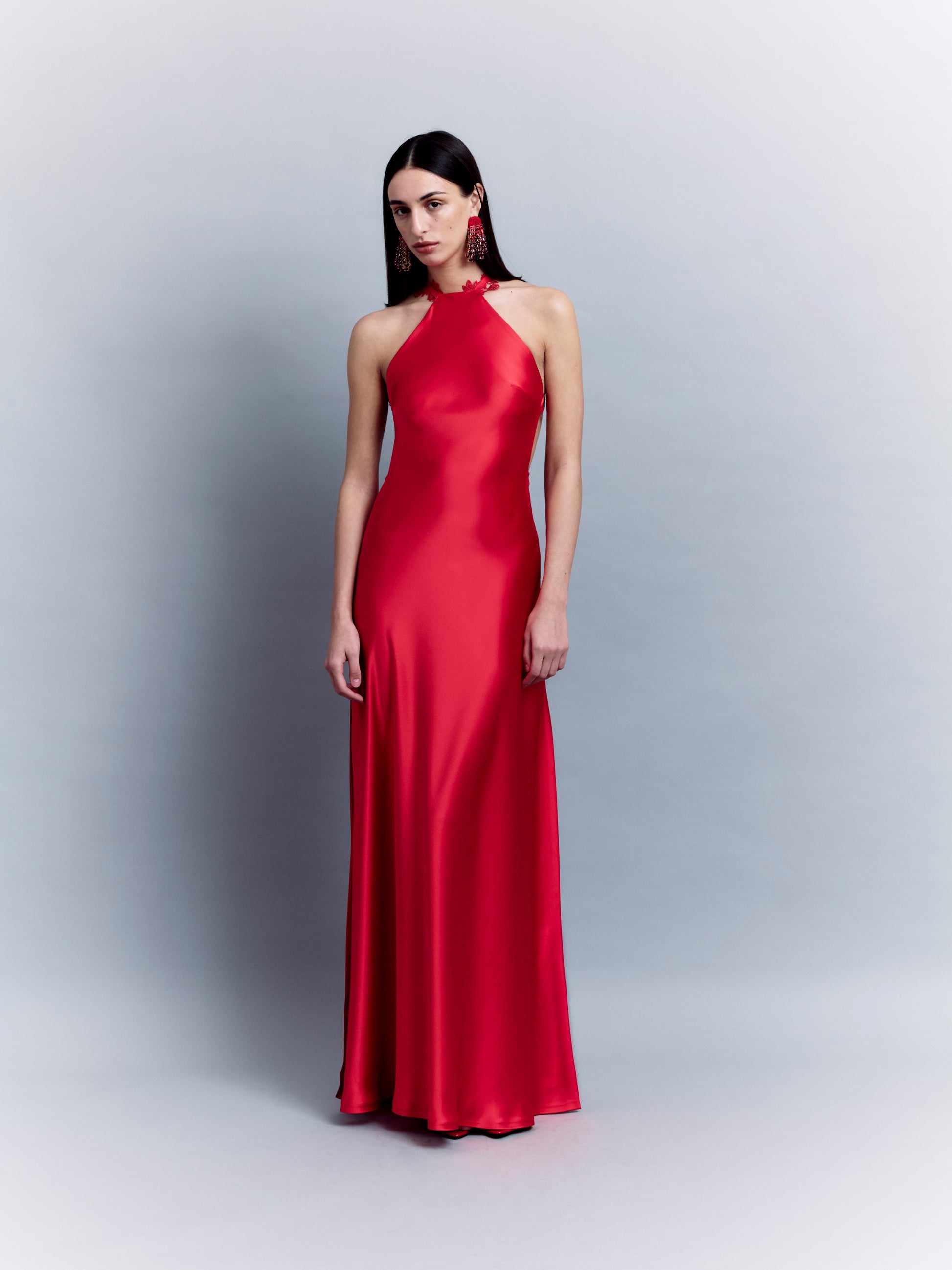 halter neck maxi dress satin boohoo Women's Satin Halterneck Maxi Dress in Red
