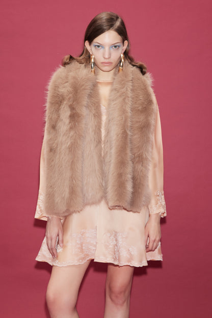 FAUX FUR VEST WITH ATTACHED SCARF