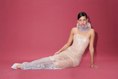 SEQUIN MAXI DRESS WITH GRADIENT LACE SKIRT