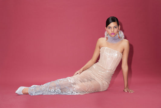 SEQUIN MAXI DRESS WITH GRADIENT LACE SKIRT