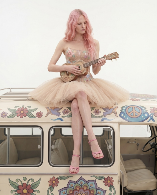3D PRINTED CORSET DRESS WITH TULLE SKIRT