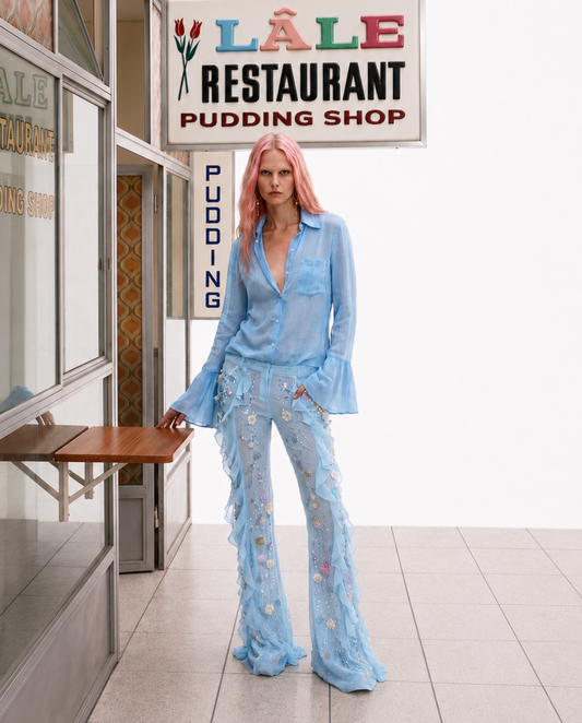 EMBELLISHED CHIFFON TROUSERS