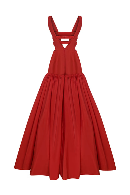 DEEP V NECKLINE GOWN WITH BOW DETAILS