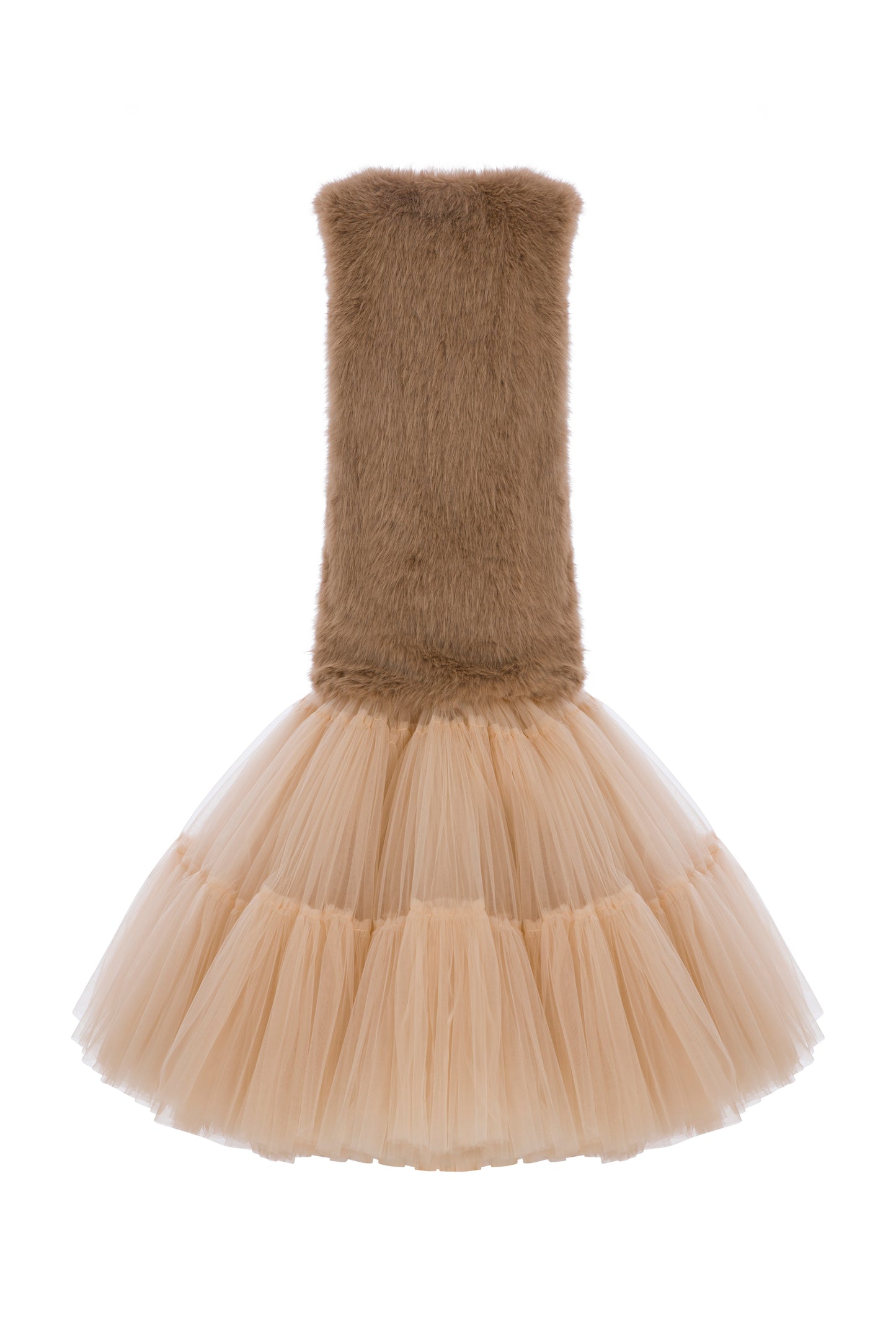 FAUX FUR AND TULLE MAXI GOWN