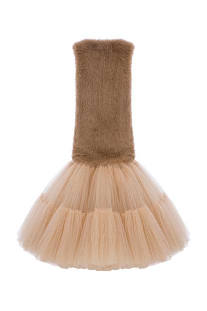 FAUX FUR AND TULLE MAXI GOWN