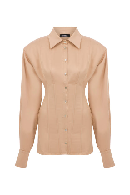 SATIN SHIRT WITH WAIST BONING