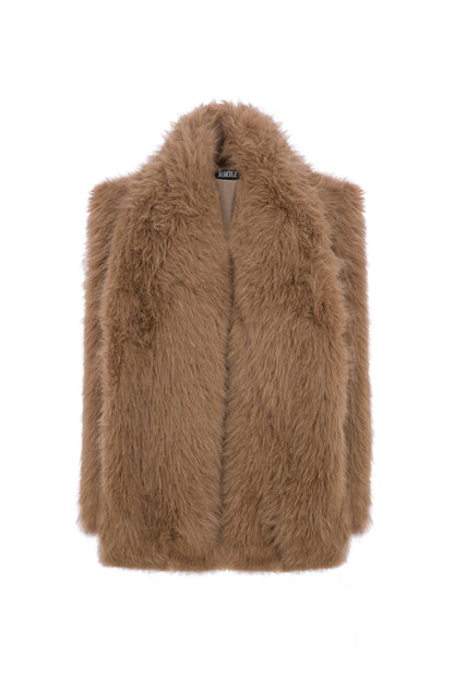 FAUX FUR VEST WITH ATTACHED SCARF