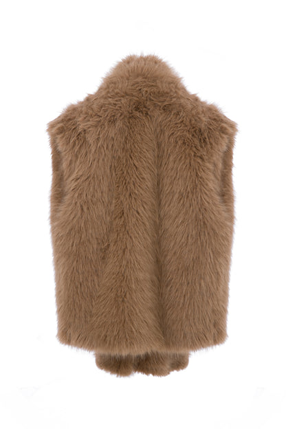 FAUX FUR VEST WITH ATTACHED SCARF