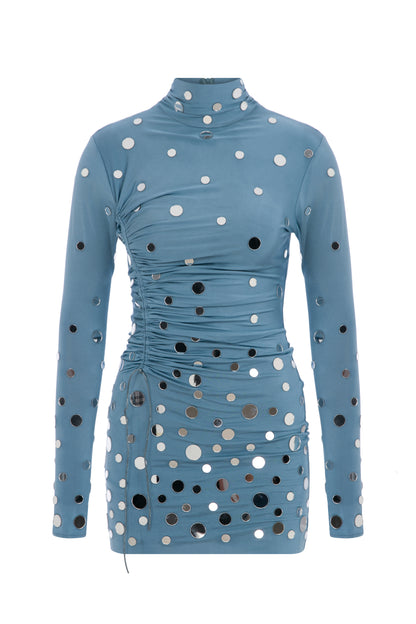 MIRROR COVERED MINI JERSEY DRESS