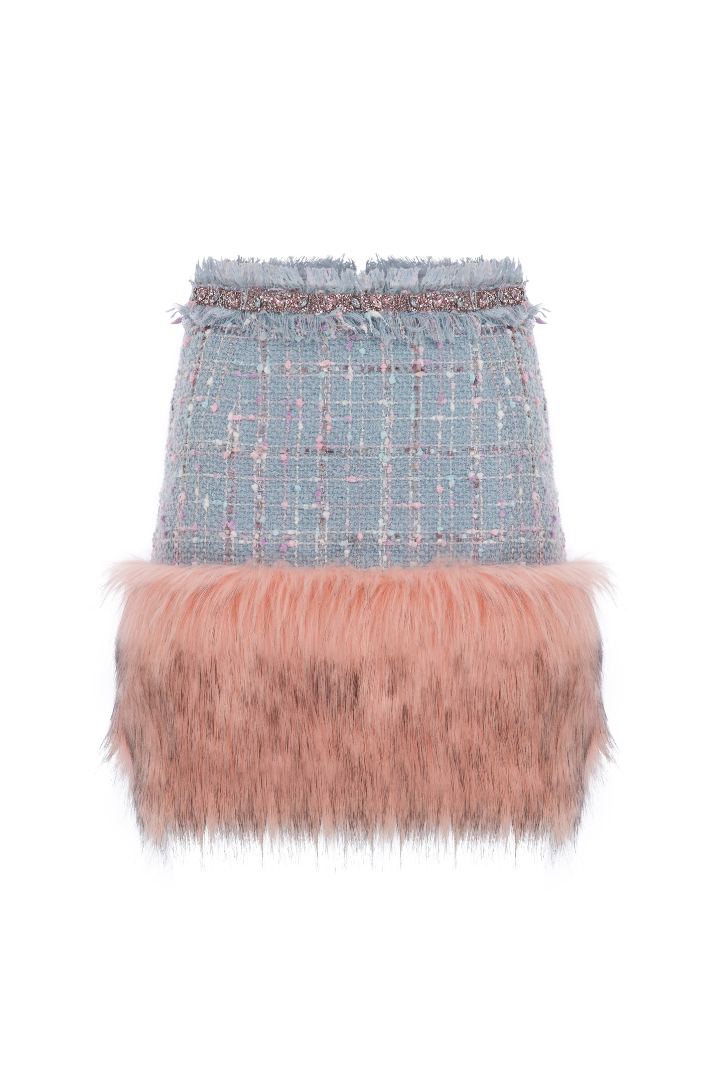 MINI TWEED SKIRT WITH FAUX FUR TRIMMINGS