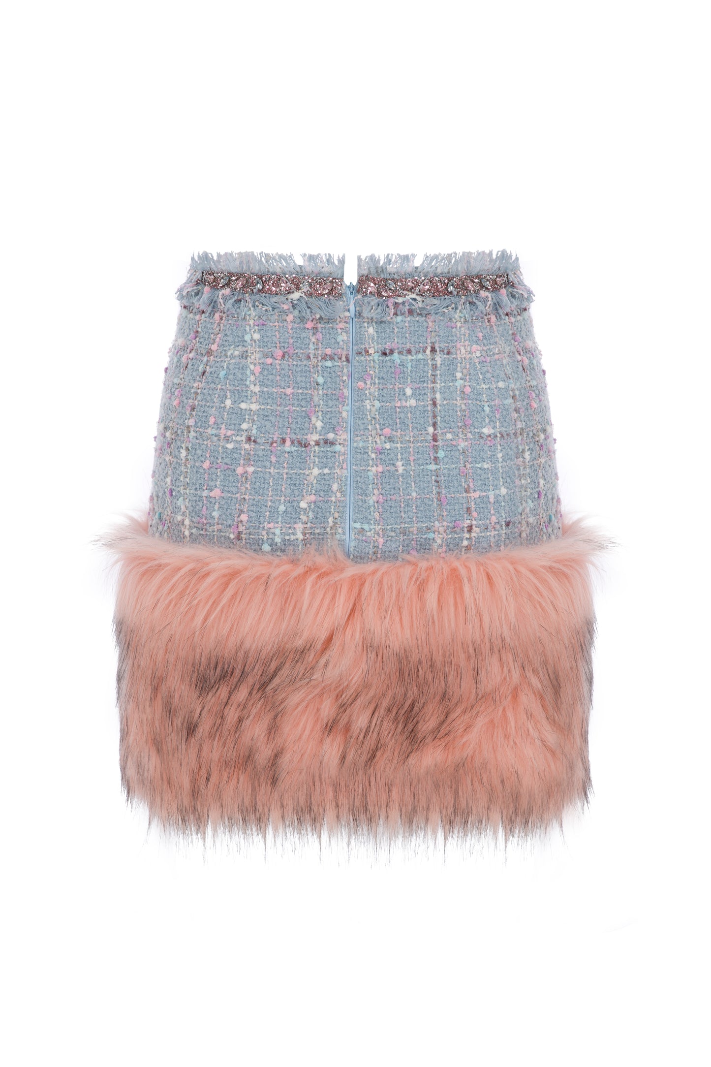 MINI TWEED SKIRT WITH FAUX FUR TRIMMINGS