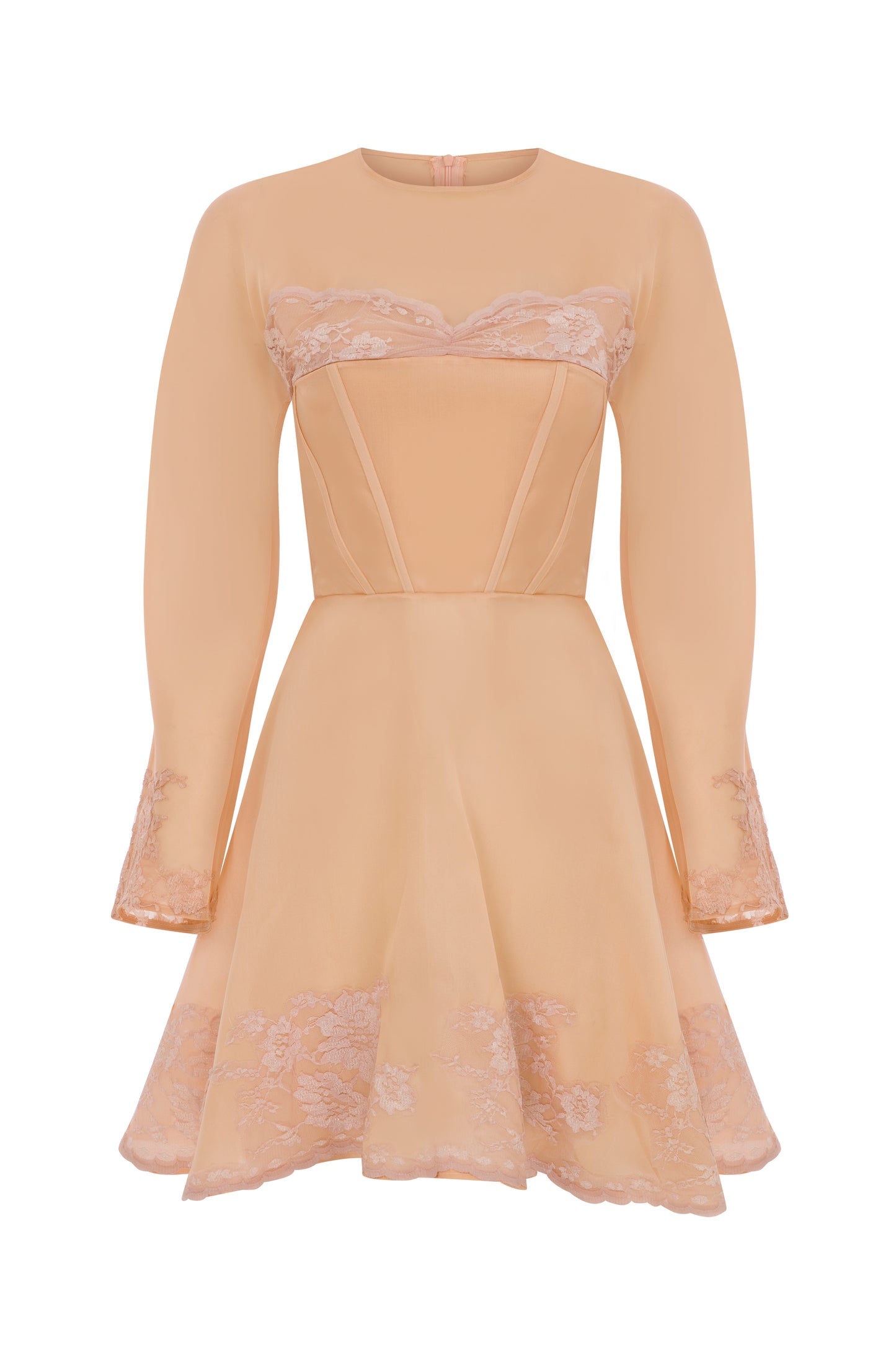 MINI SATIN ORGANZA DRESS WITH LACE TRIMMINGS