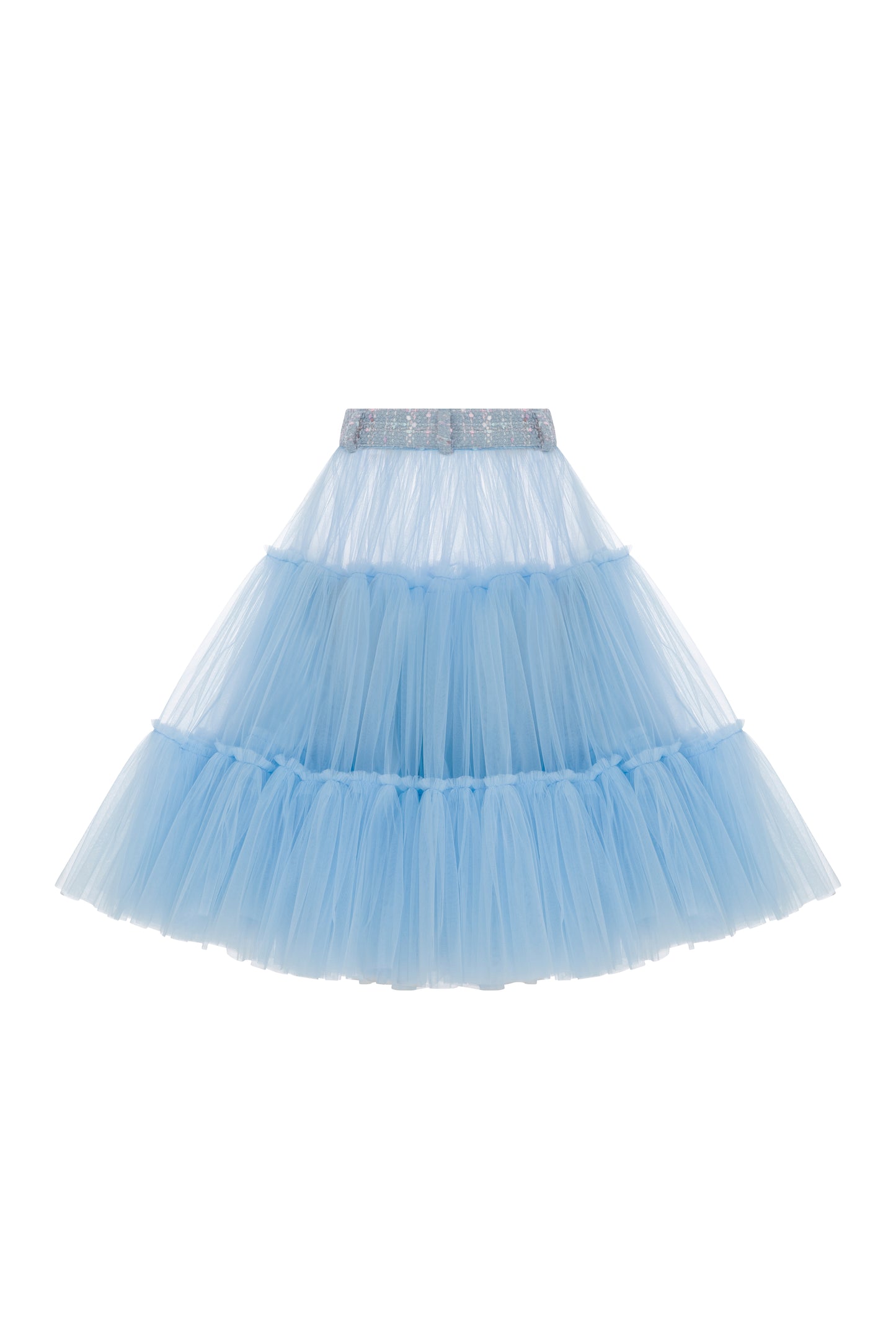 MIDI LOW WAISTED TULLE SKIRT WITH TWEED WAISTBAND