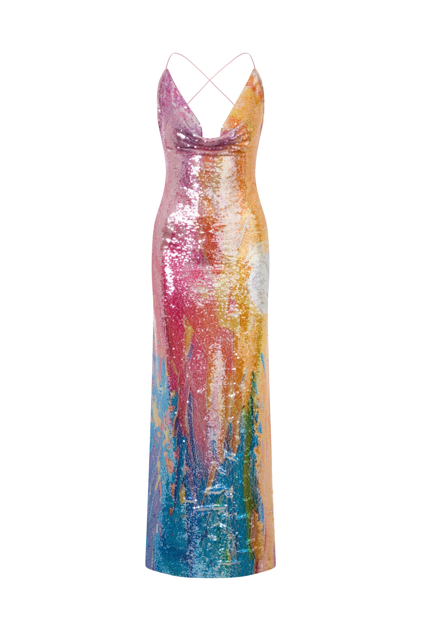 MAXI BACKLESS SEQUIN DRESS IN SUMMER GRADIENT