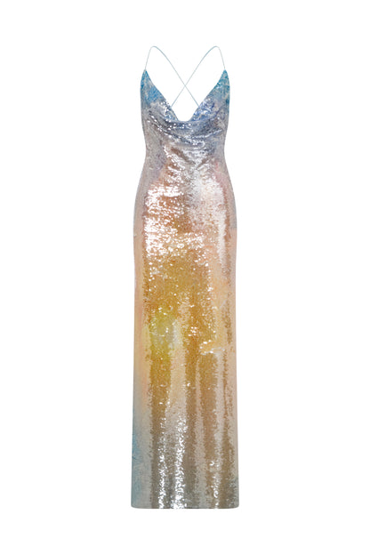 MAXI BACKLESS SEQUIN DRESS IN SOFT GRADIENT