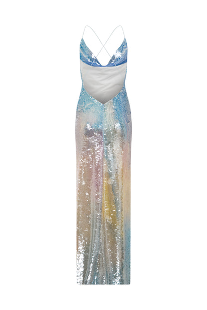 MAXI BACKLESS SEQUIN DRESS IN SOFT GRADIENT