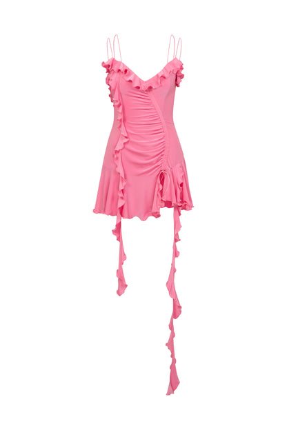 JERSEY DRESS WITH RUFFLES IN PINK