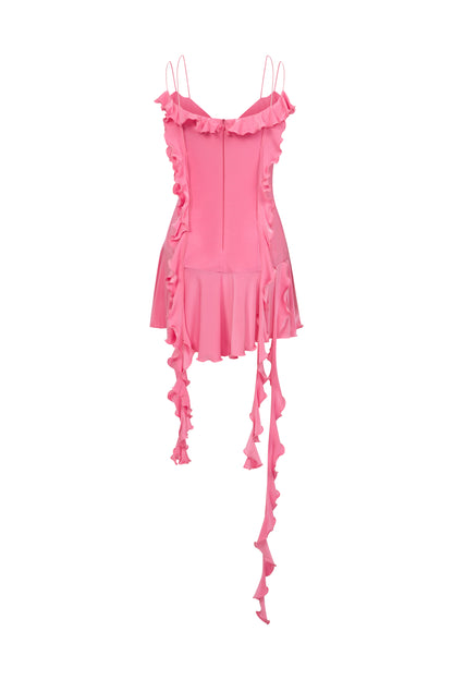 JERSEY DRESS WITH RUFFLES IN PINK