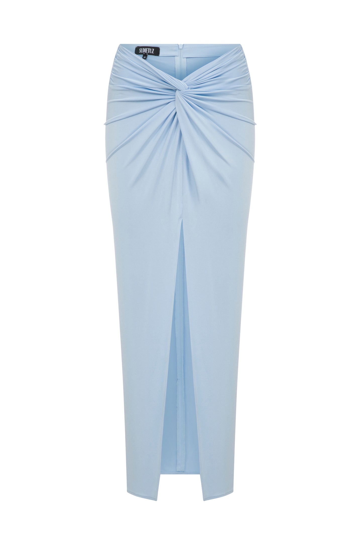 JERSEY MAXI SKIRT WITH KNOT DETAIL AND DEEP SLIT IN SKY BLUE