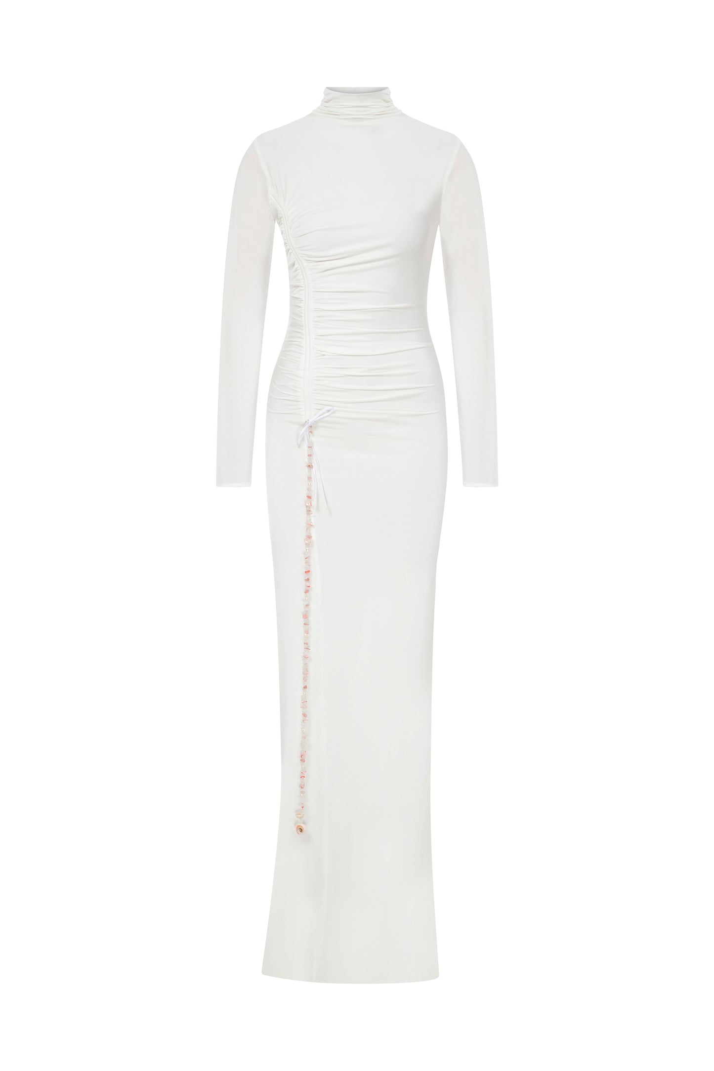 JERSEY MAXI DRESS WITH STONE ACCESSORIES IN WHITE