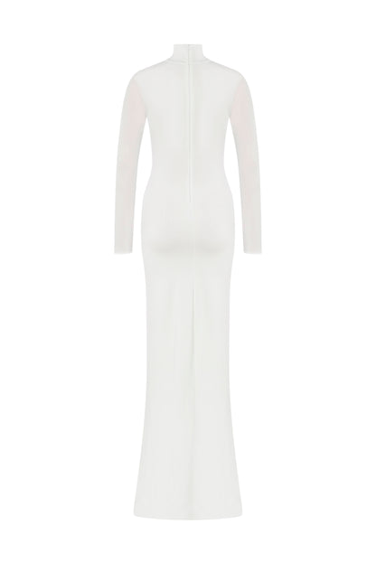 JERSEY MAXI DRESS WITH STONE ACCESSORIES IN WHITE