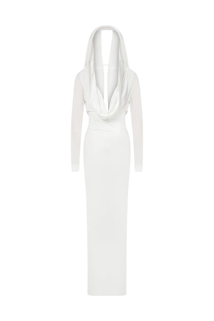 HOODED JERSEY DRESS WITH OPEN BACK