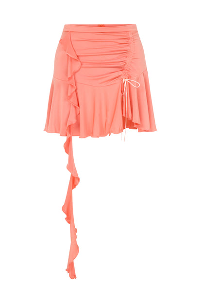 JERSEY MINI SKIRT WITH RUFFLES IN PEACH